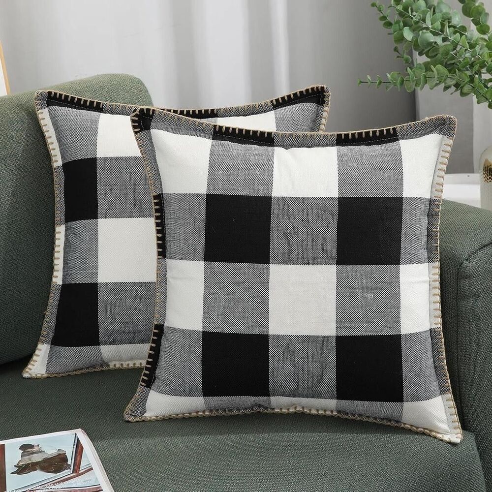 decorUhome Buffalo Plaid Check Throw Pillow Covers 18x18 Set of 2, Outdoor Decor